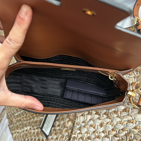 prada "embleme flap" small saffiano COGNAC purse BRAND NEWWW - Picture 11 of 17
